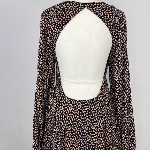 Free People Black with Pink Dots Long Sleeve Mini Dress. Size Small. - Picture 8 of 12